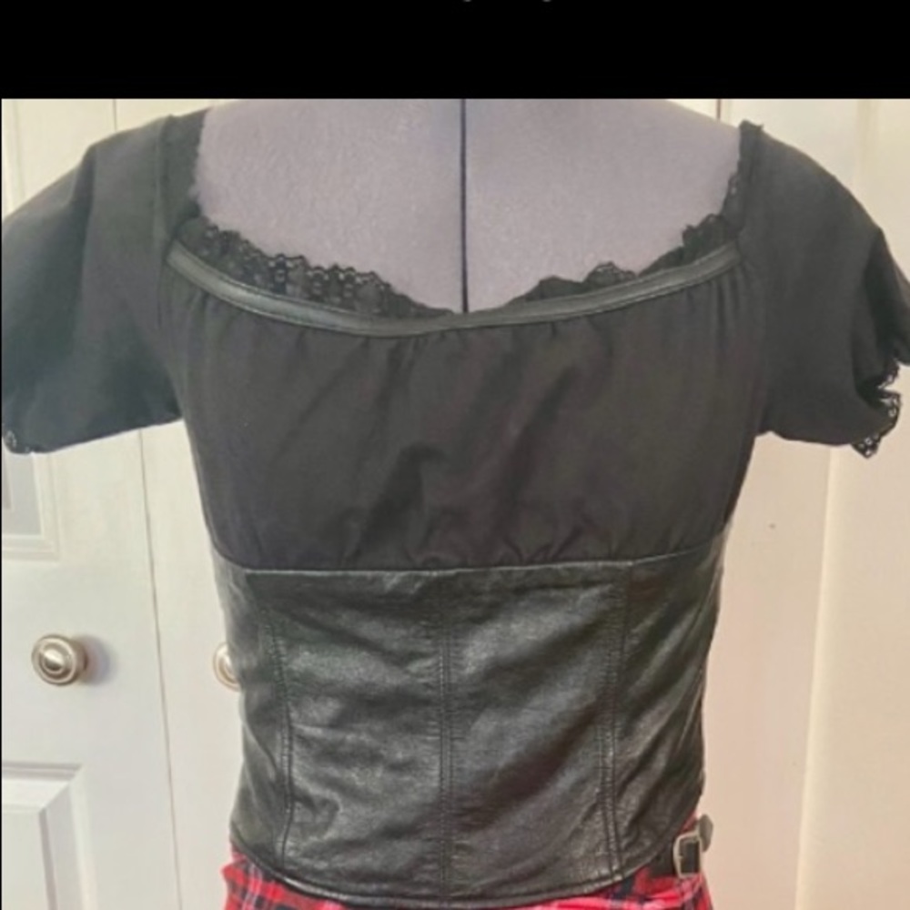 Blk Leather Corset like top sz M bust sz B&C